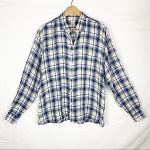 Peter Millar 100% Linen Button Front Shirt Plaid sz L